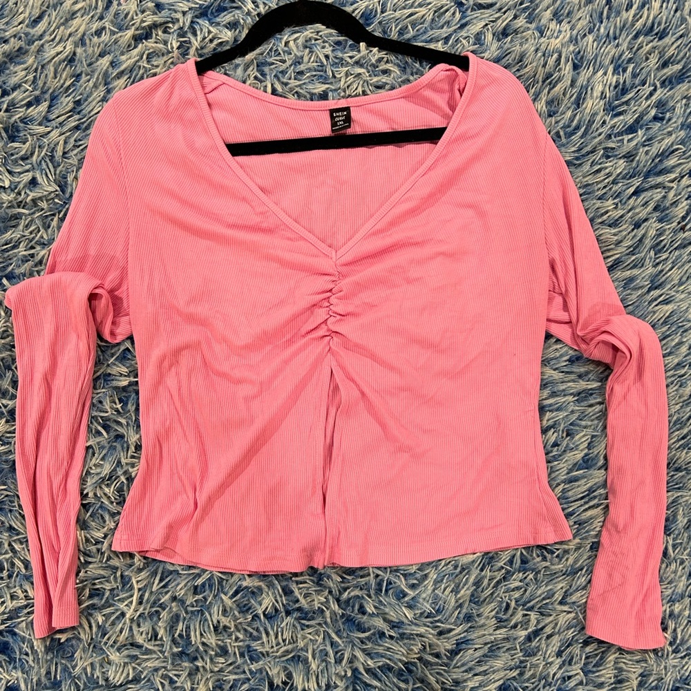 Pink V-Neck Ruched Women's Top